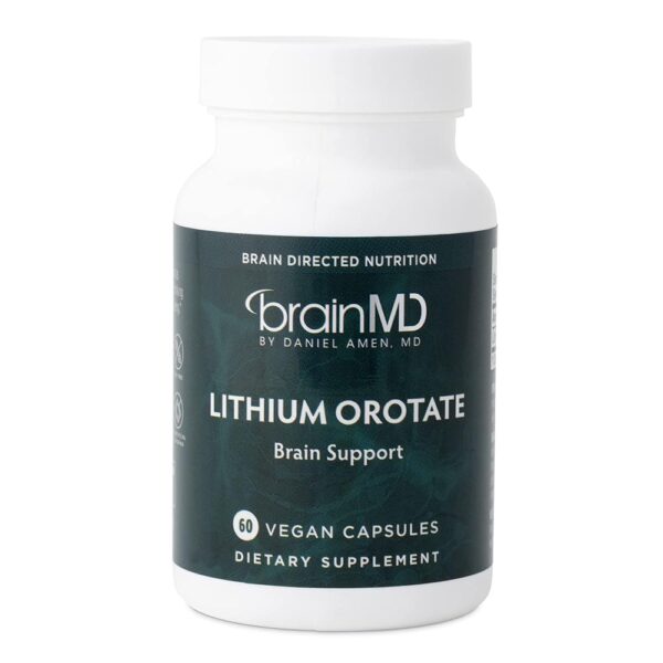 BRAINMD - Dr Amen Lithium Orotate – 60 Cápsulas para Suporte Cerebral – Sem Glúten – 60 Porções